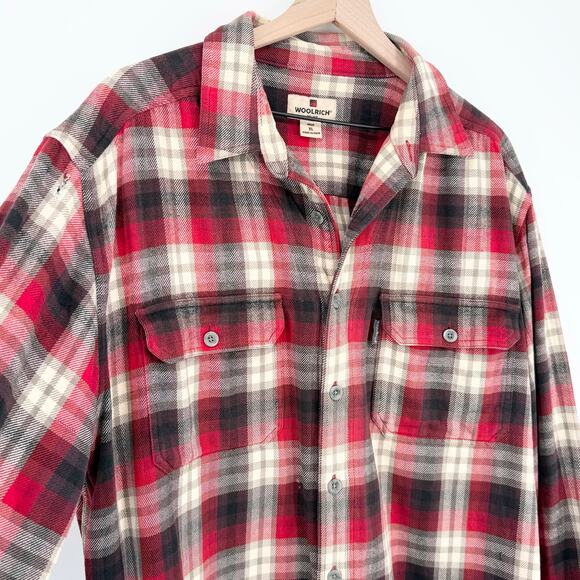 Woolrich Other - Woolrich Mens XL Flannel Shirt Red Black Plaid Heavy Cotton Elbow Patches FLAWED